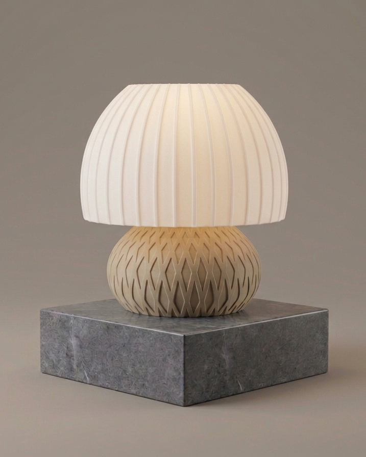 Lampara Mushroom de mesa con la luz apagada.